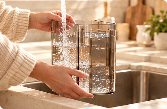 Filling the NOTABLU reservoir at the kitchen sink